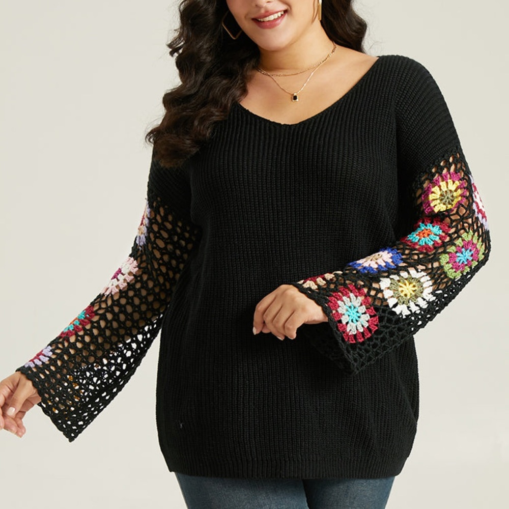 NWT-Gorgeous Gorgeous Lightweight Boho Style Sweater. Crochet Sleeves! - Picture 13 of 16